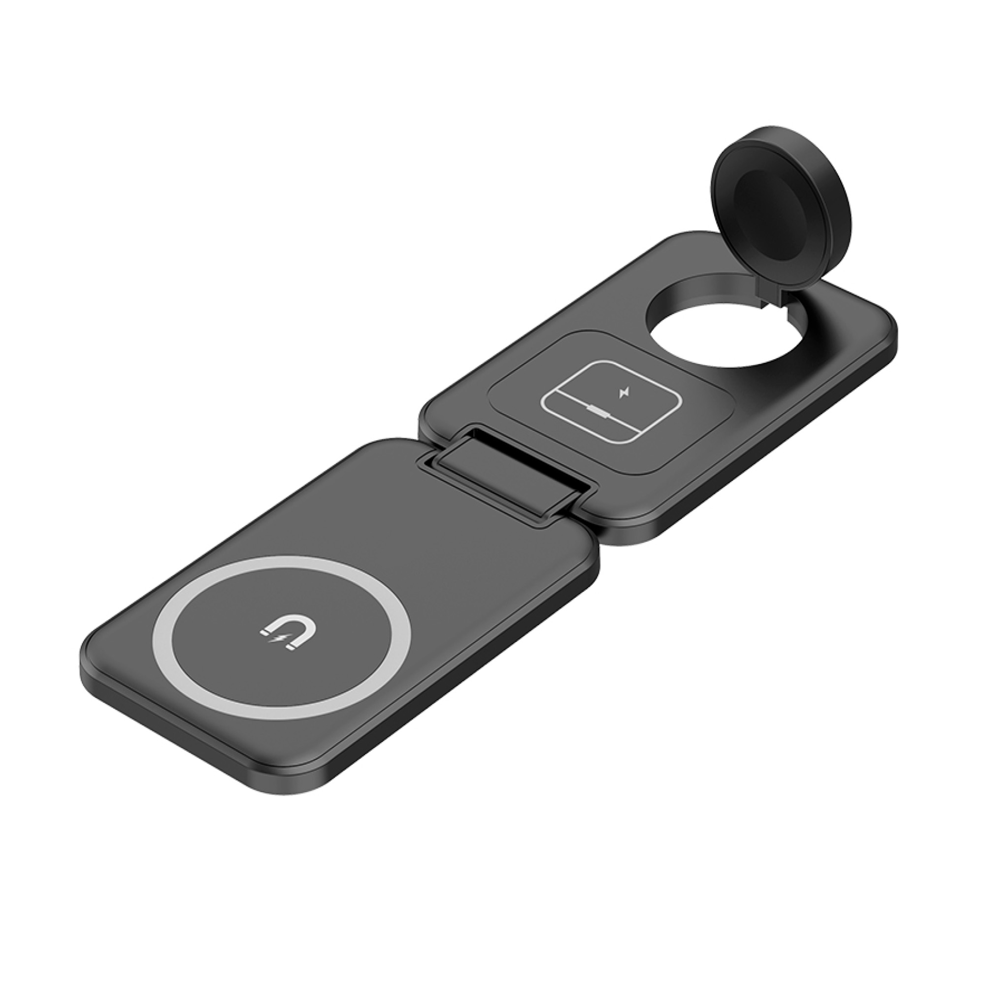 Складная беспроводная (15W) зарядная станция "Slap" с MagSafe, цвет черный
