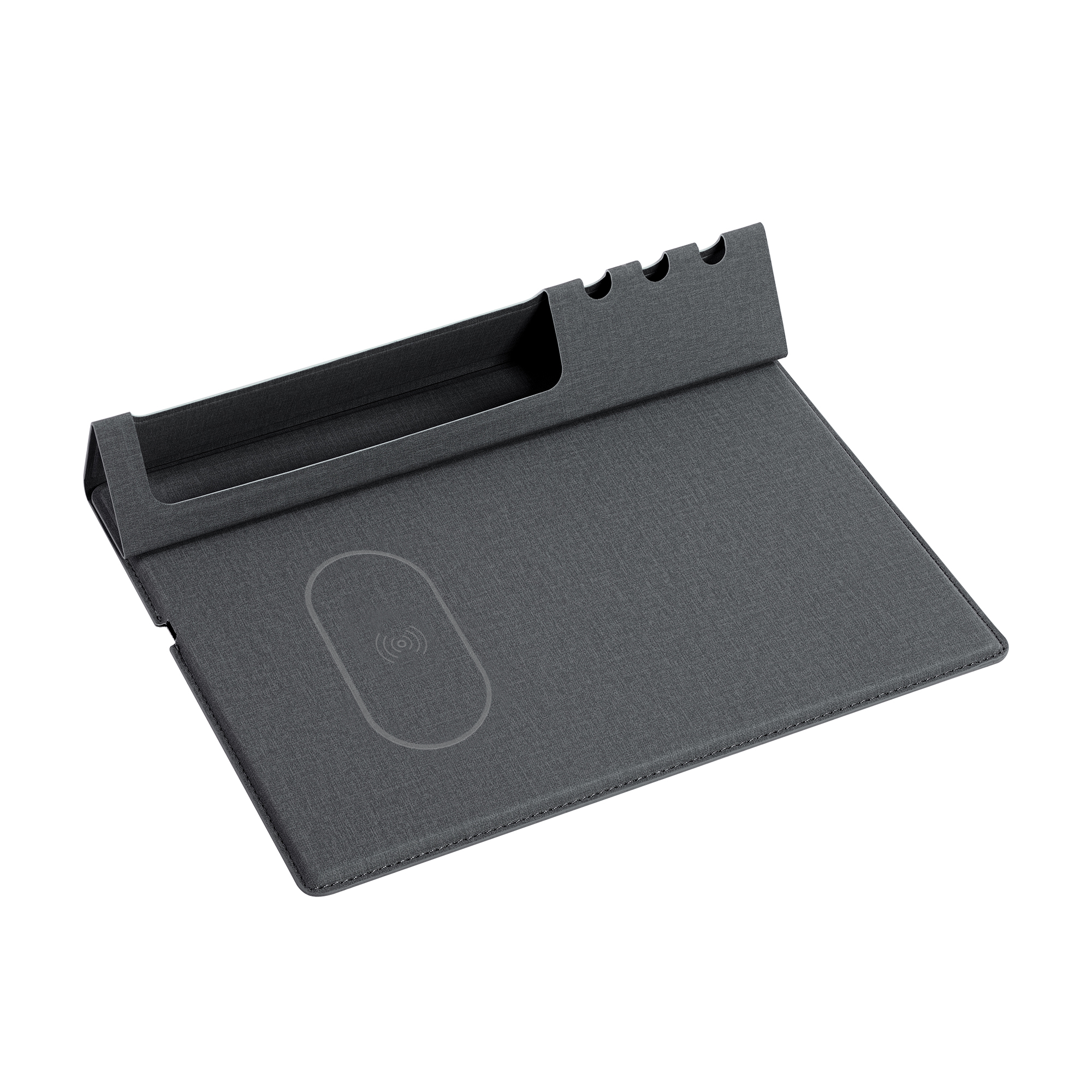Настольная складная подставка "Cool Desk" с беспроводным (10W) зарядным устройством и ковриком для мыши, цвет темно-серый