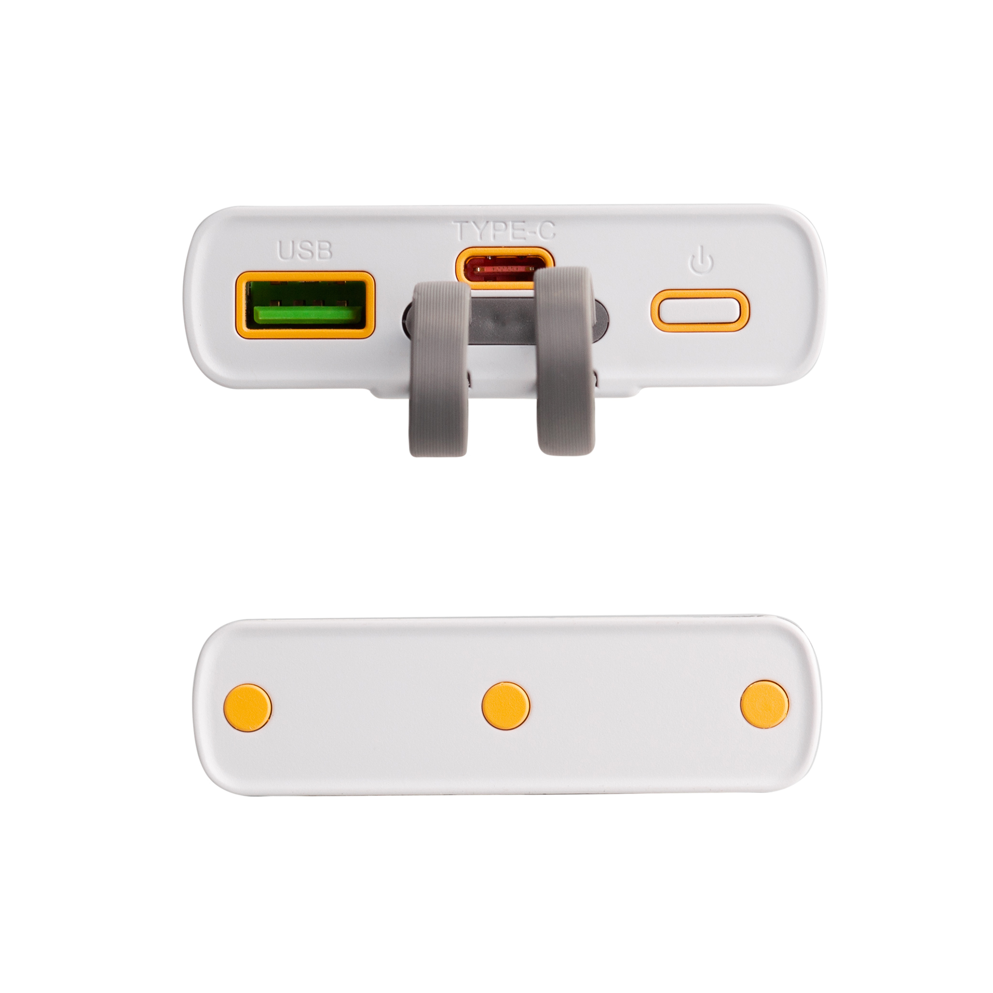 Зарядное (22.5W) устройство "Link" 10000 mAh с прозрачным корпусом, цифровым индикатором заряда и встроенными Type-C/Lightning кабелями, цвет белый/черный