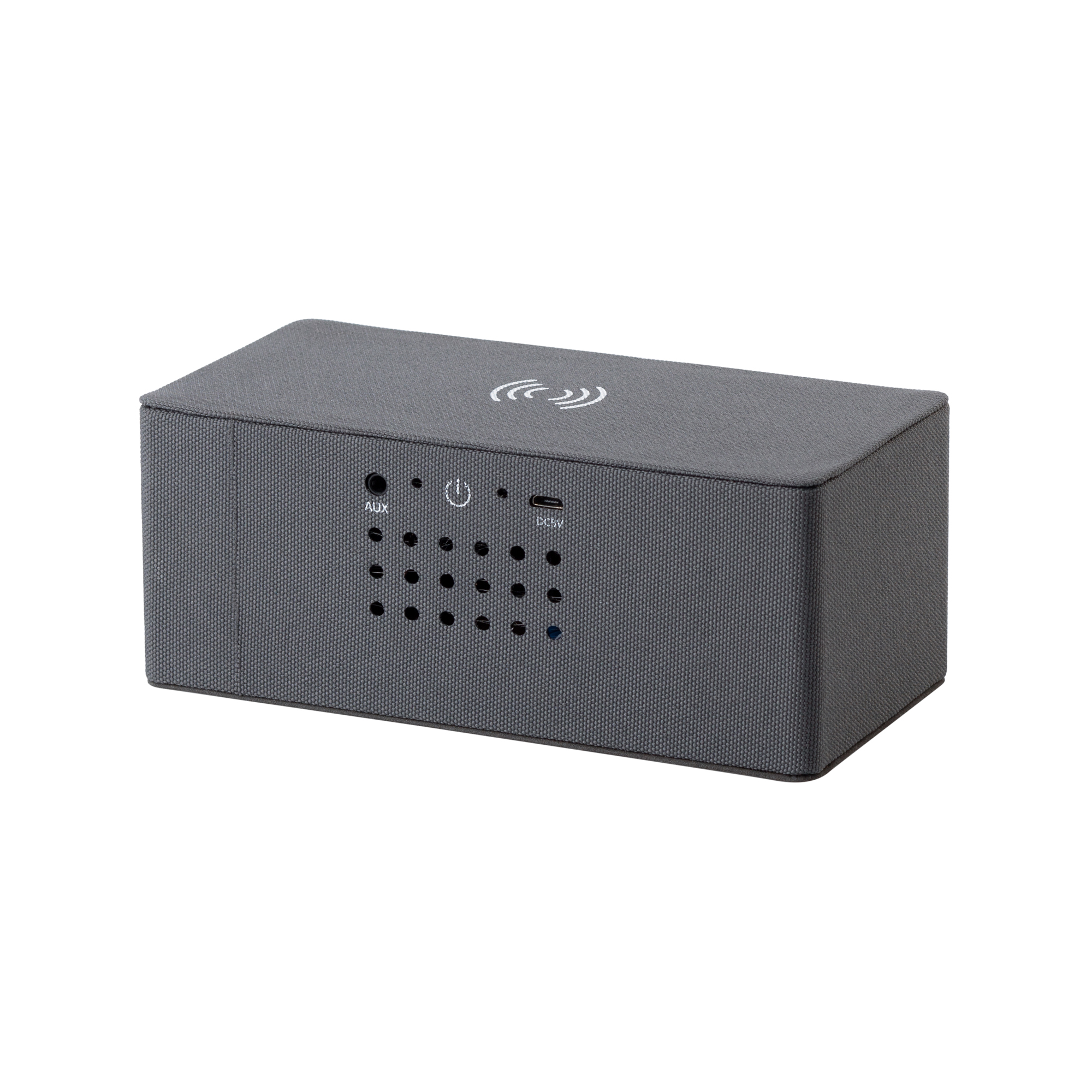 Bluetooth колонка "Cool Gray" с двумя динамиками (2х3Вт) и беспроводным зарядным устройством, переработанный пластик (RPET), цвет серый