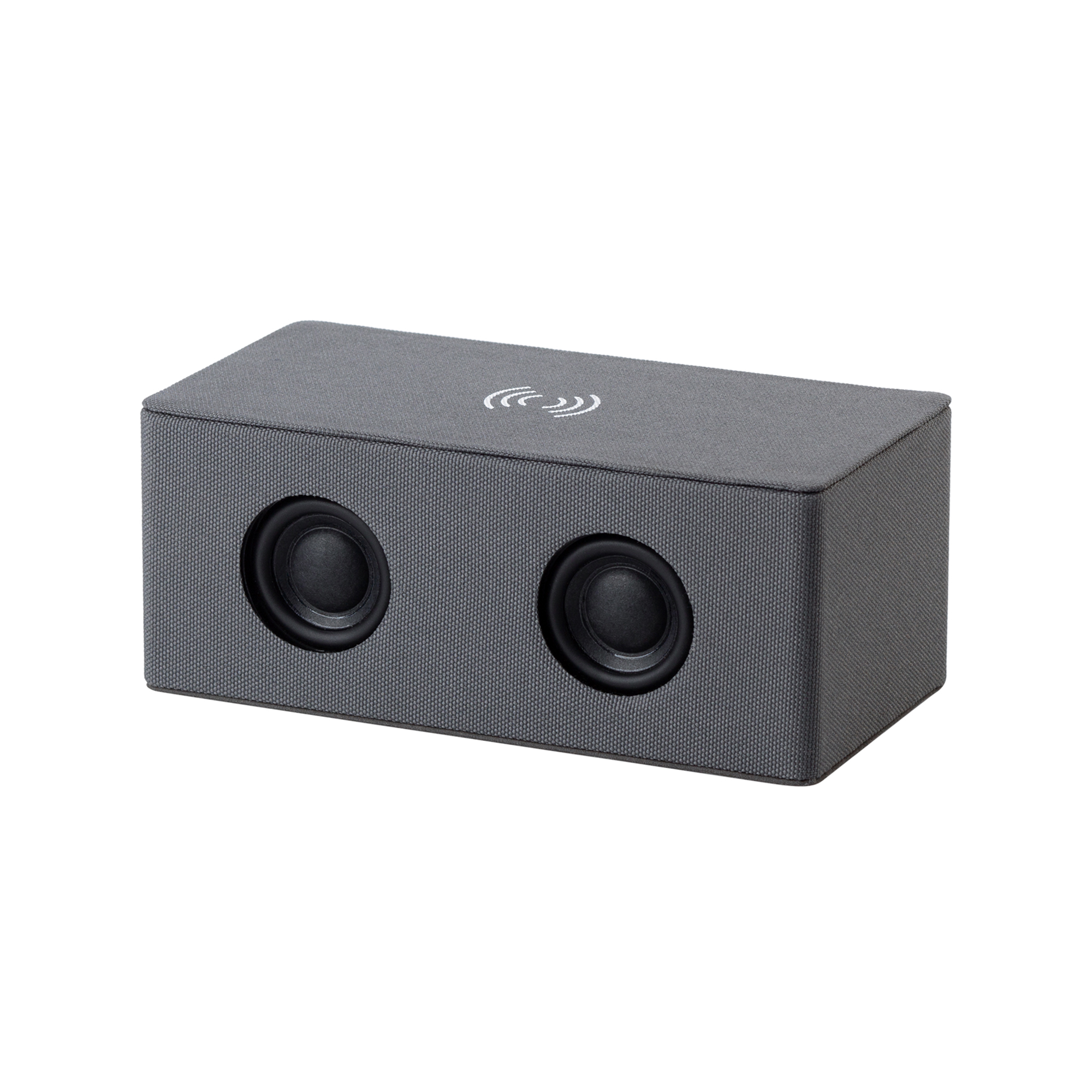 Bluetooth колонка "Cool Gray" с двумя динамиками (2х3Вт) и беспроводным зарядным устройством, переработанный пластик (RPET), цвет серый
