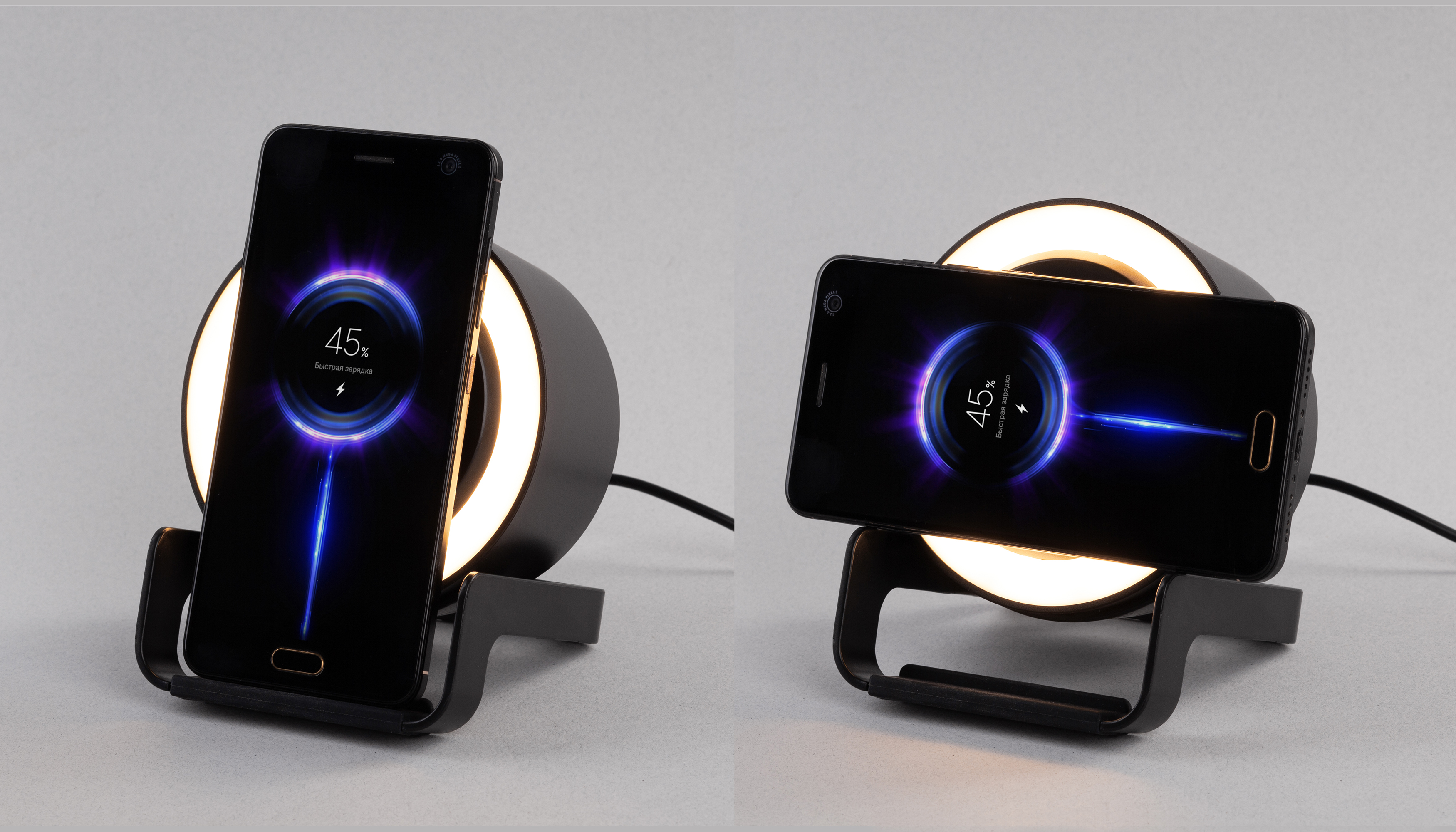 Bluetooth колонка-подставка "Smart Loud" с беспроводным (10W) зарядным устройством, лампой и подсветкой логотипа, цвет черный