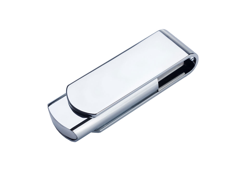 USB-флешка металлическая поворотная на 32 ГБ 3.0, глянец, серебристый