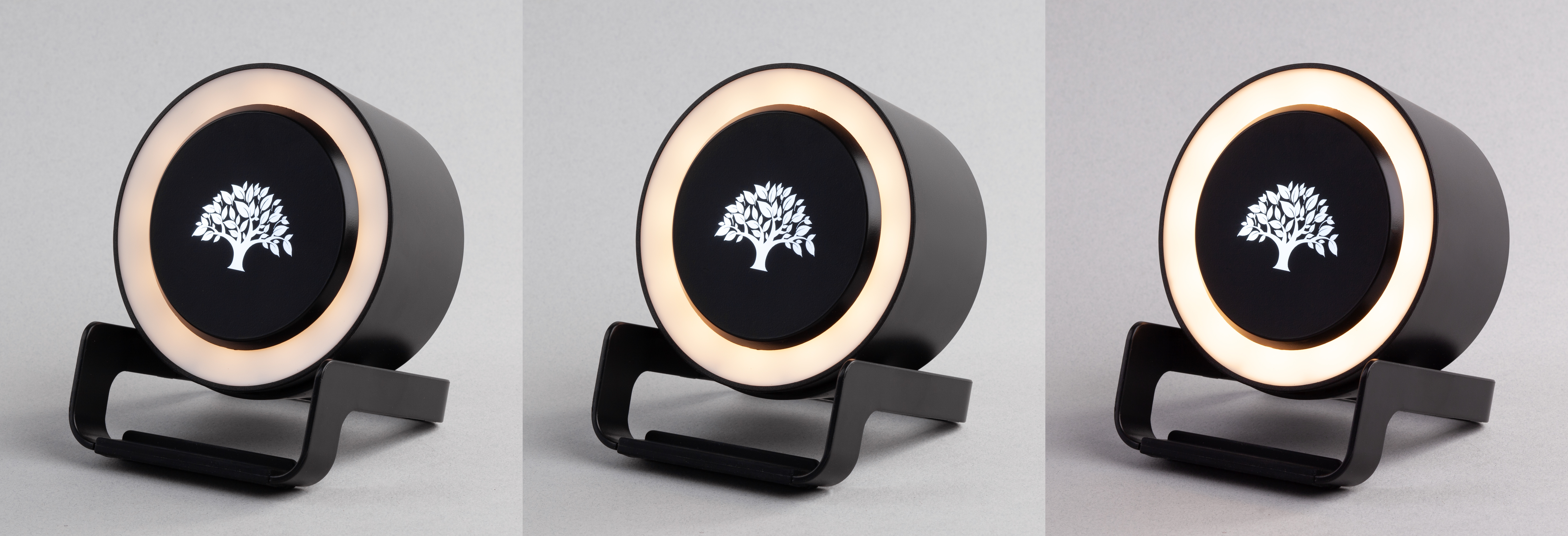 Bluetooth колонка-подставка "Smart Loud" с беспроводным (10W) зарядным устройством, лампой и подсветкой логотипа, цвет черный