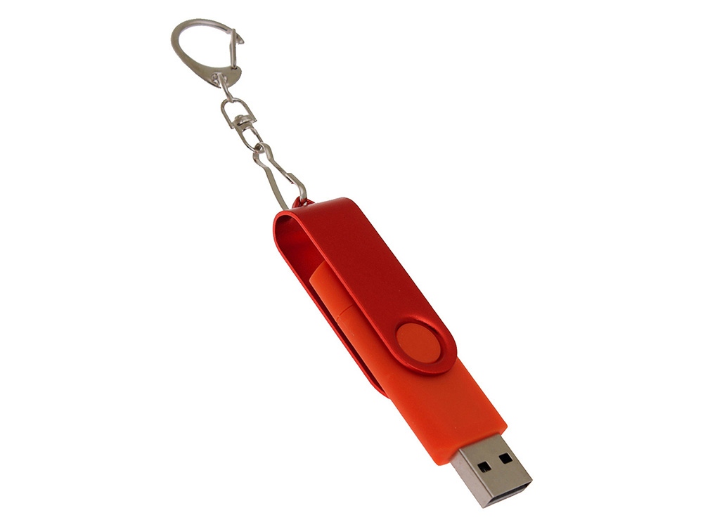 USB-флешка на 32 Гб 2 в 1 поворотный механизм, c дополнительным разъемом Type-C с одноцветным металлическим клипом, красный