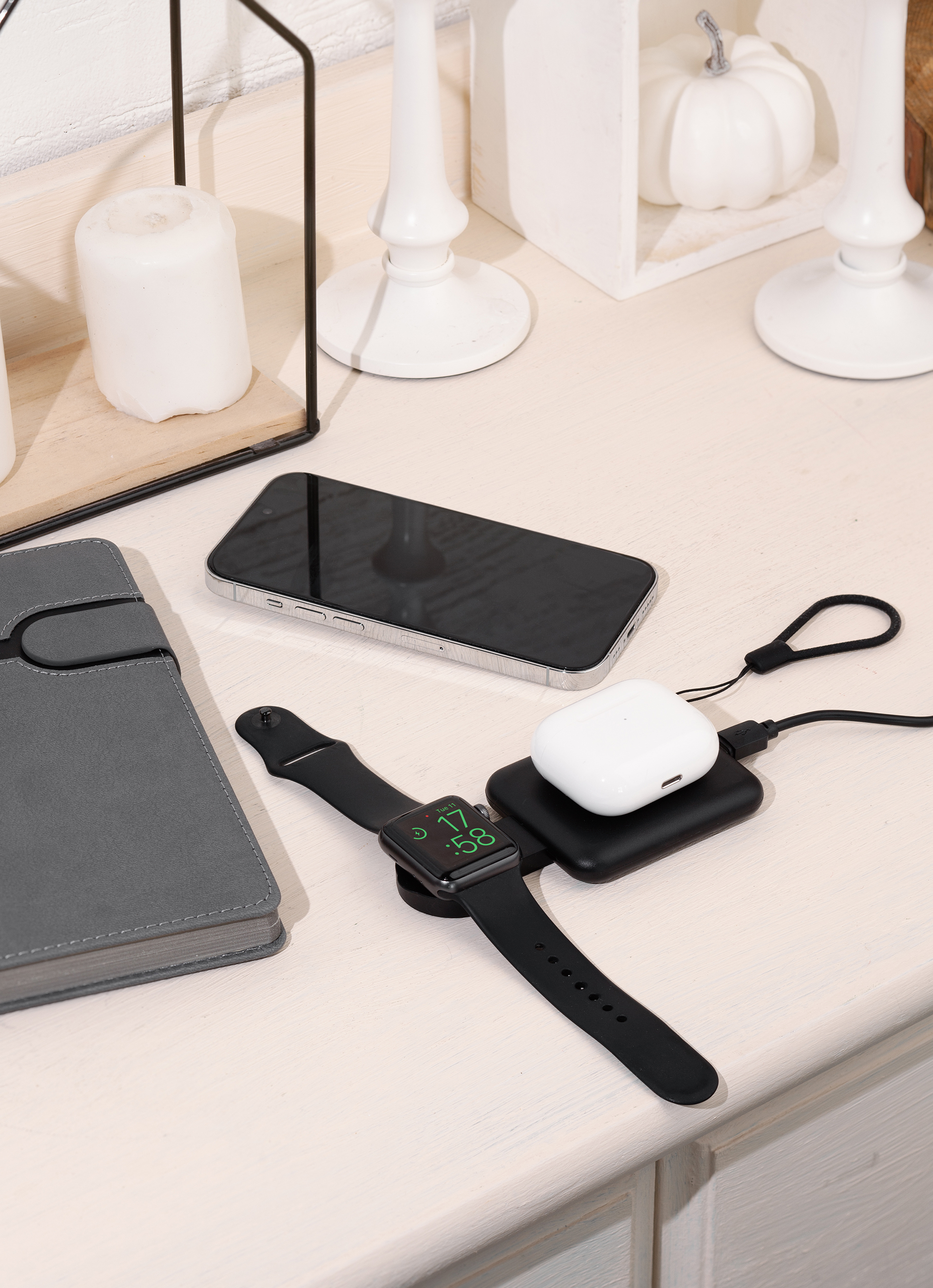 Складная беспроводная (15W) зарядная станция "I-Fold" для смартфона, часов/наушников, цвет черный