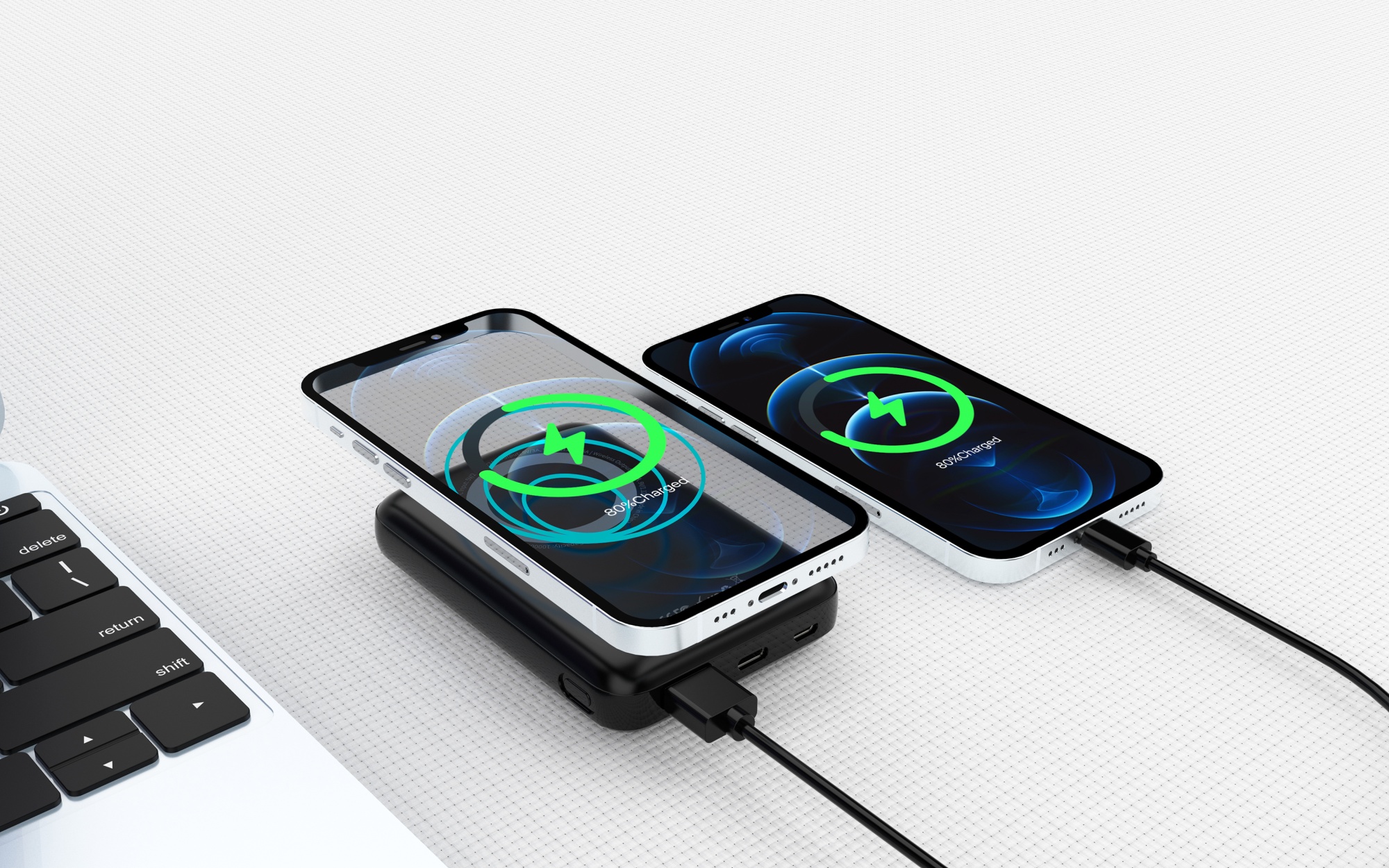 Беспроводное магнитное ЗУ "Forsage SOFTTOUCH", 8000 mAh с быстрой проводной (20W) и беспроводной (15W) зарядкой, покрытие soft touch, цвет черный