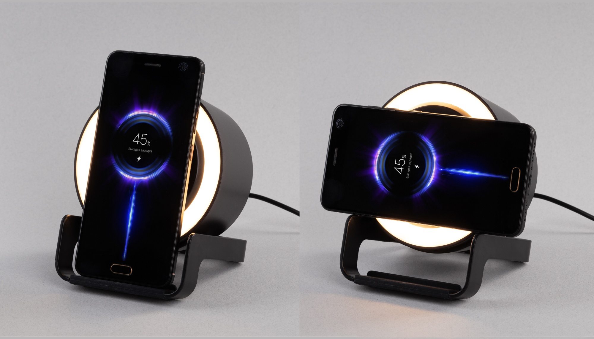 Bluetooth колонка-подставка "Smart Loud" с беспроводным (10W) зарядным устройством, лампой и подсветкой логотипа, цвет черный