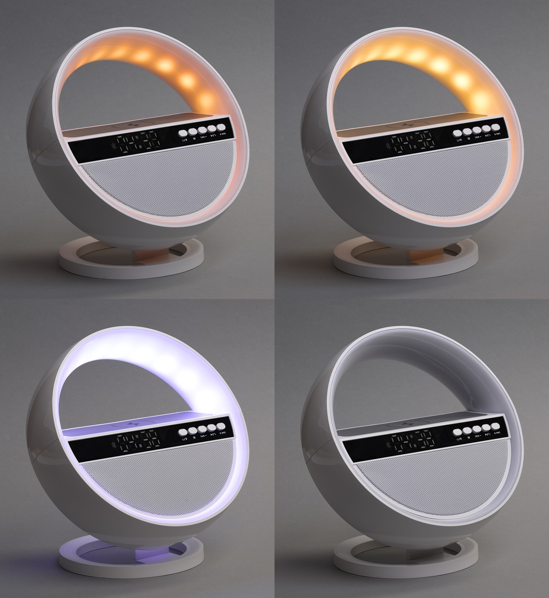 Bluetooth колонка "Smart Orb" 5Вт с беспроводным (15W) ЗУ, лампой, часами, FM радио, цвет белый