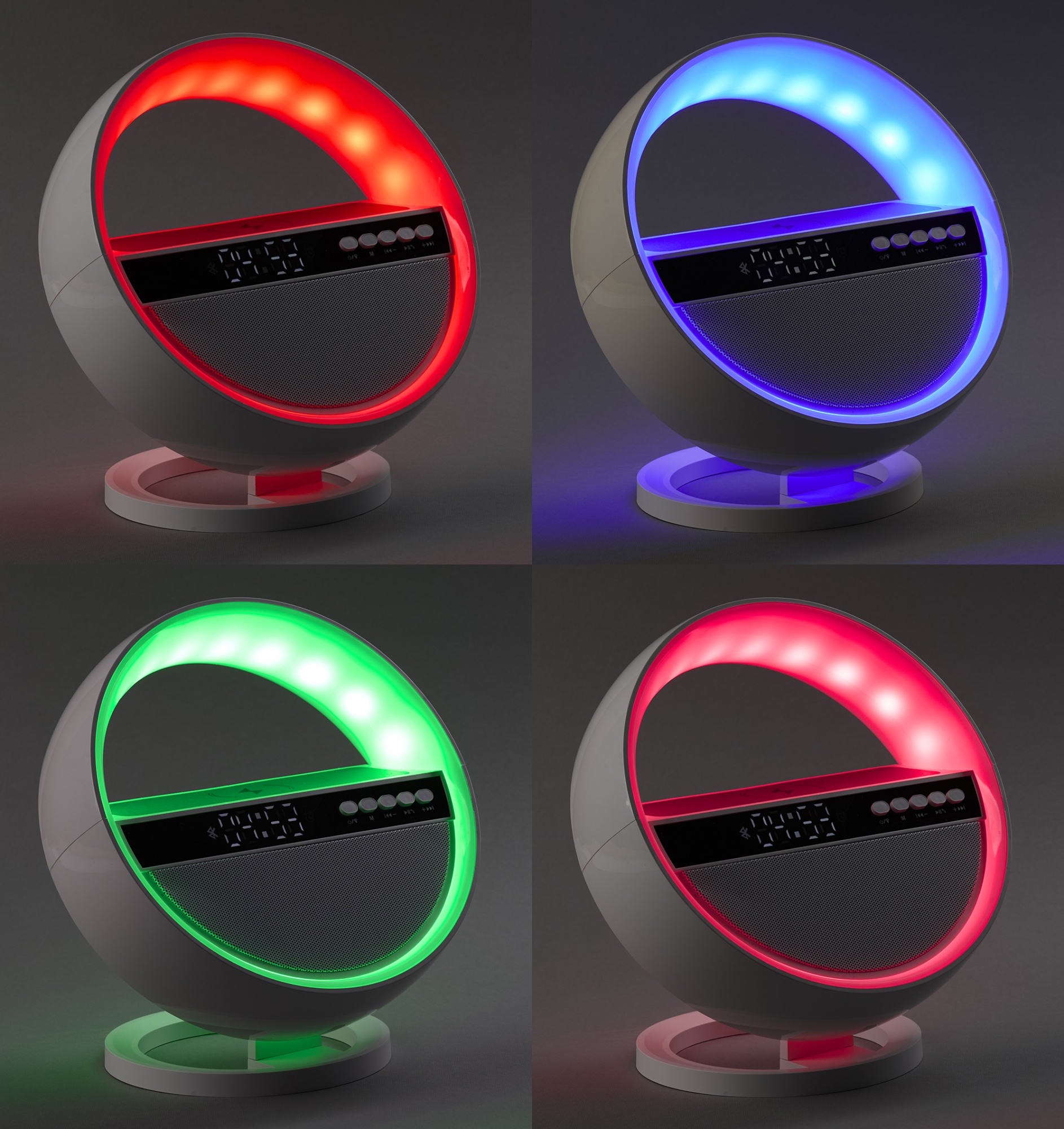 Bluetooth колонка "Smart Orb" 5Вт с беспроводным (15W) ЗУ, лампой, часами, FM радио, цвет белый
