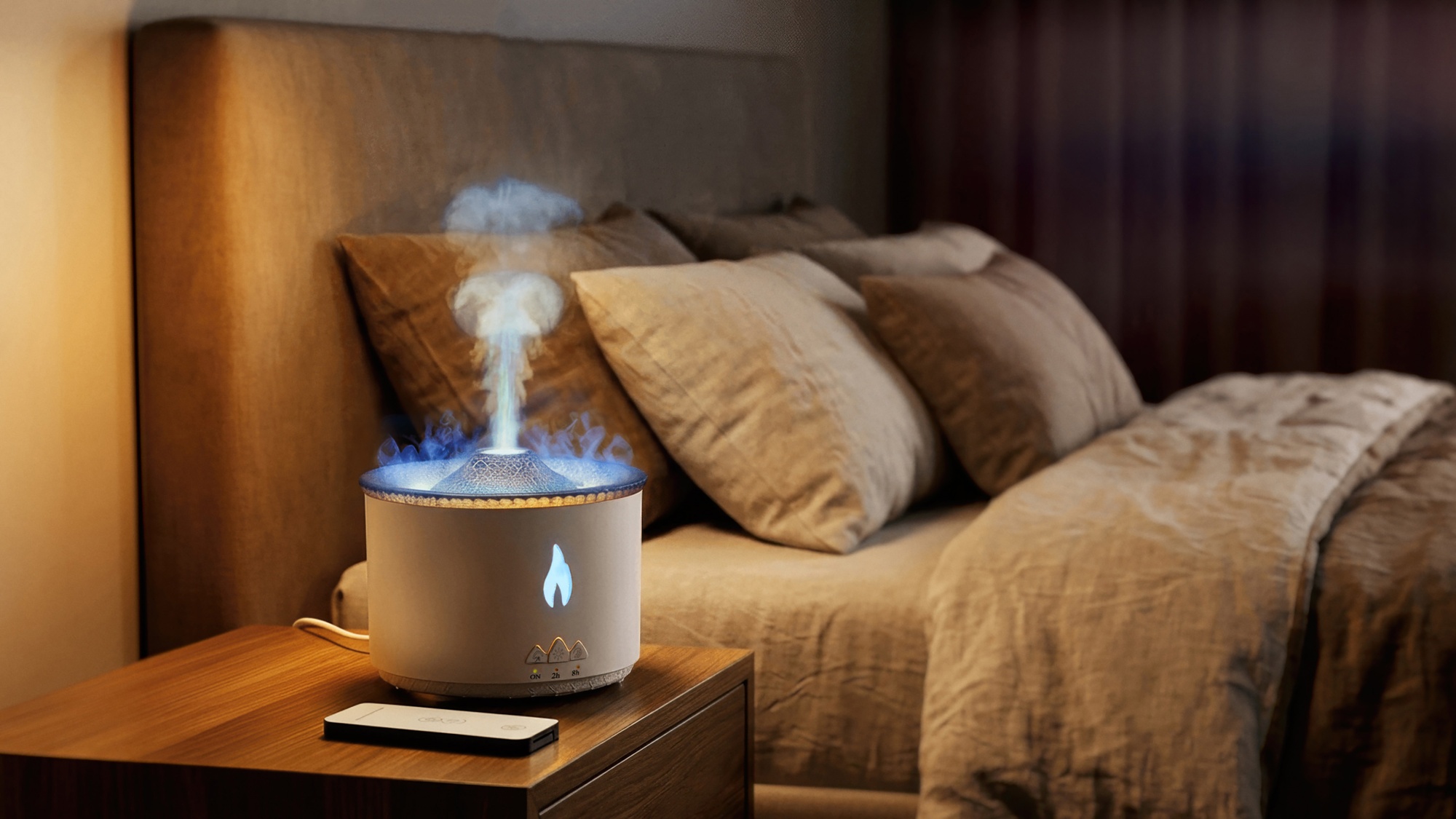 Увлажнитель воздуха "Smart Volcano"с пультом ДУ,  функцией ароматерапии и интерьерной подсветкой, цвет белый с черным