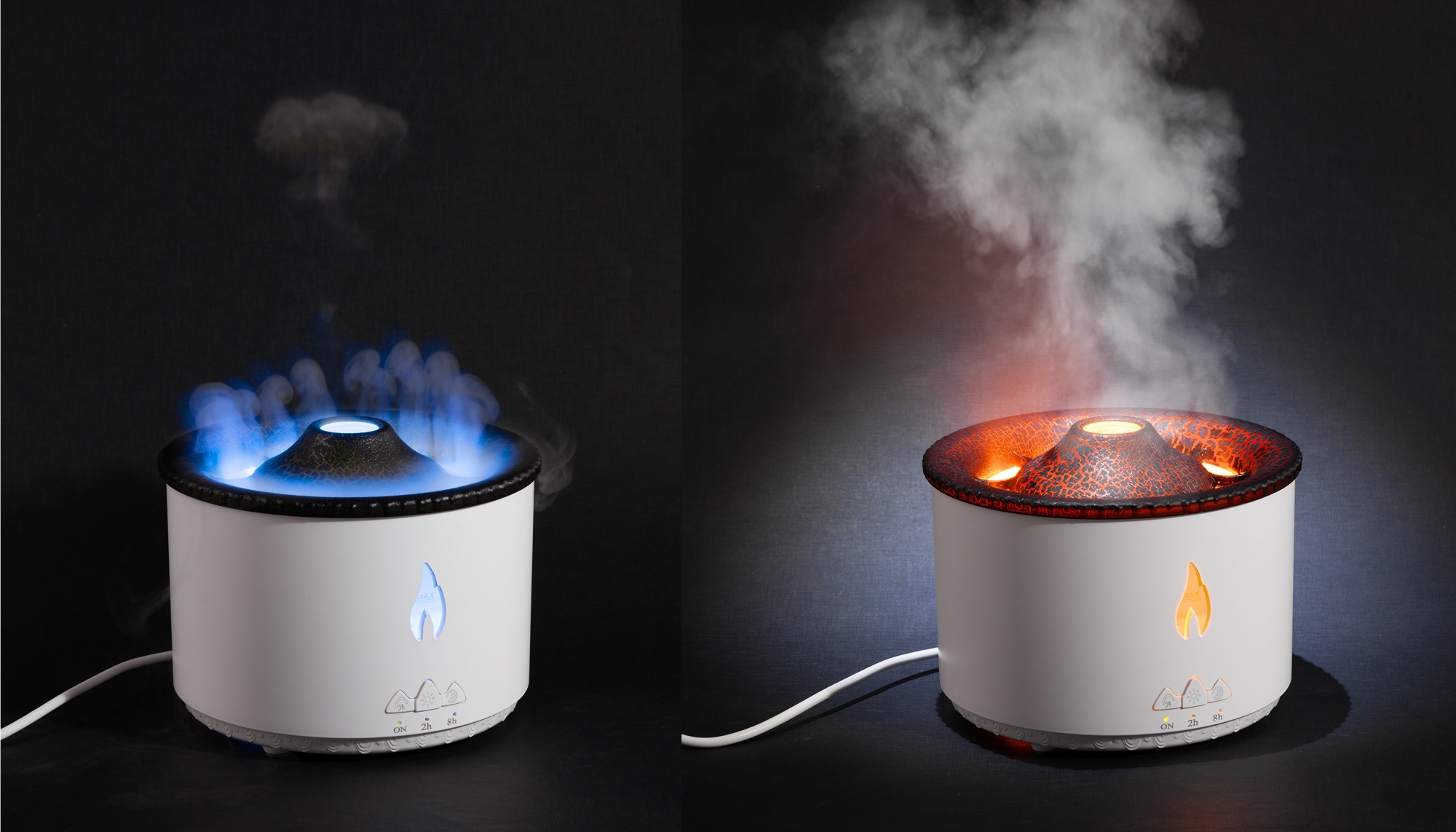Увлажнитель воздуха "Smart Volcano"с пультом ДУ,  функцией ароматерапии и интерьерной подсветкой, цвет белый с черным