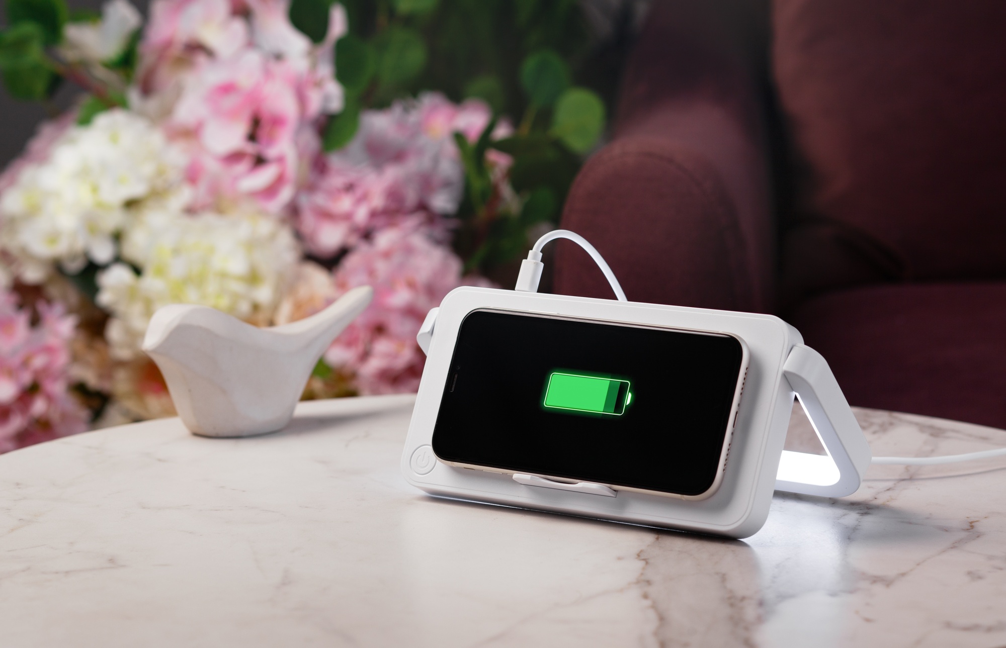 Лампа складная "Smart Light" с беспроводным (10W) зарядным устройством и подставкой для смартфона, цвет белый