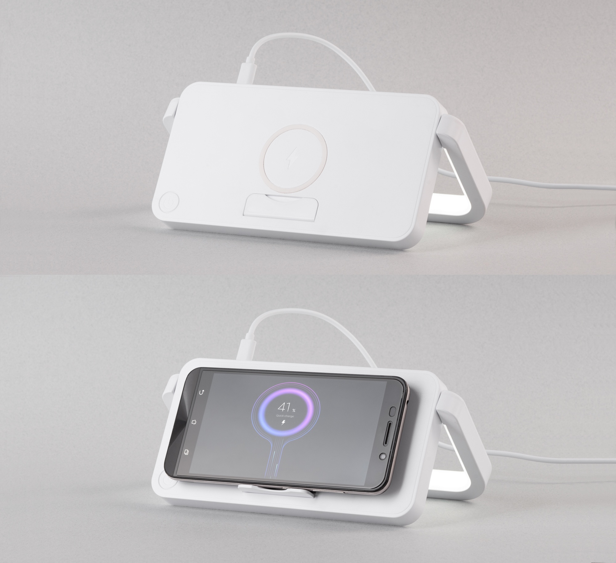 Лампа складная "Smart Light" с беспроводным (10W) зарядным устройством и подставкой для смартфона, цвет белый