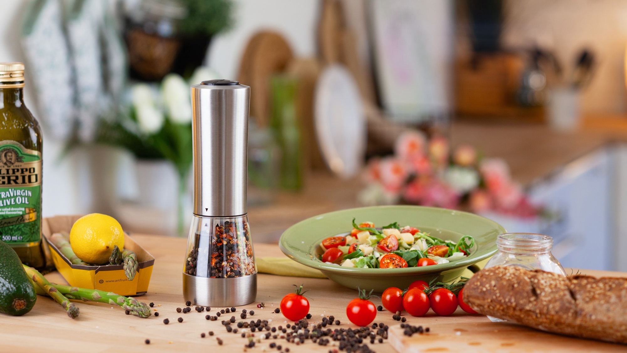 Электрическая мельница "Salt&Pepper" для специй двойная, цвет стальной серый