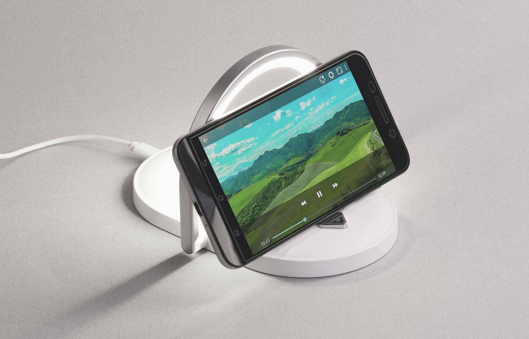 Лампа складная с беспроводным (15W) зарядным устройством "Sky Light", цвет белый с серым