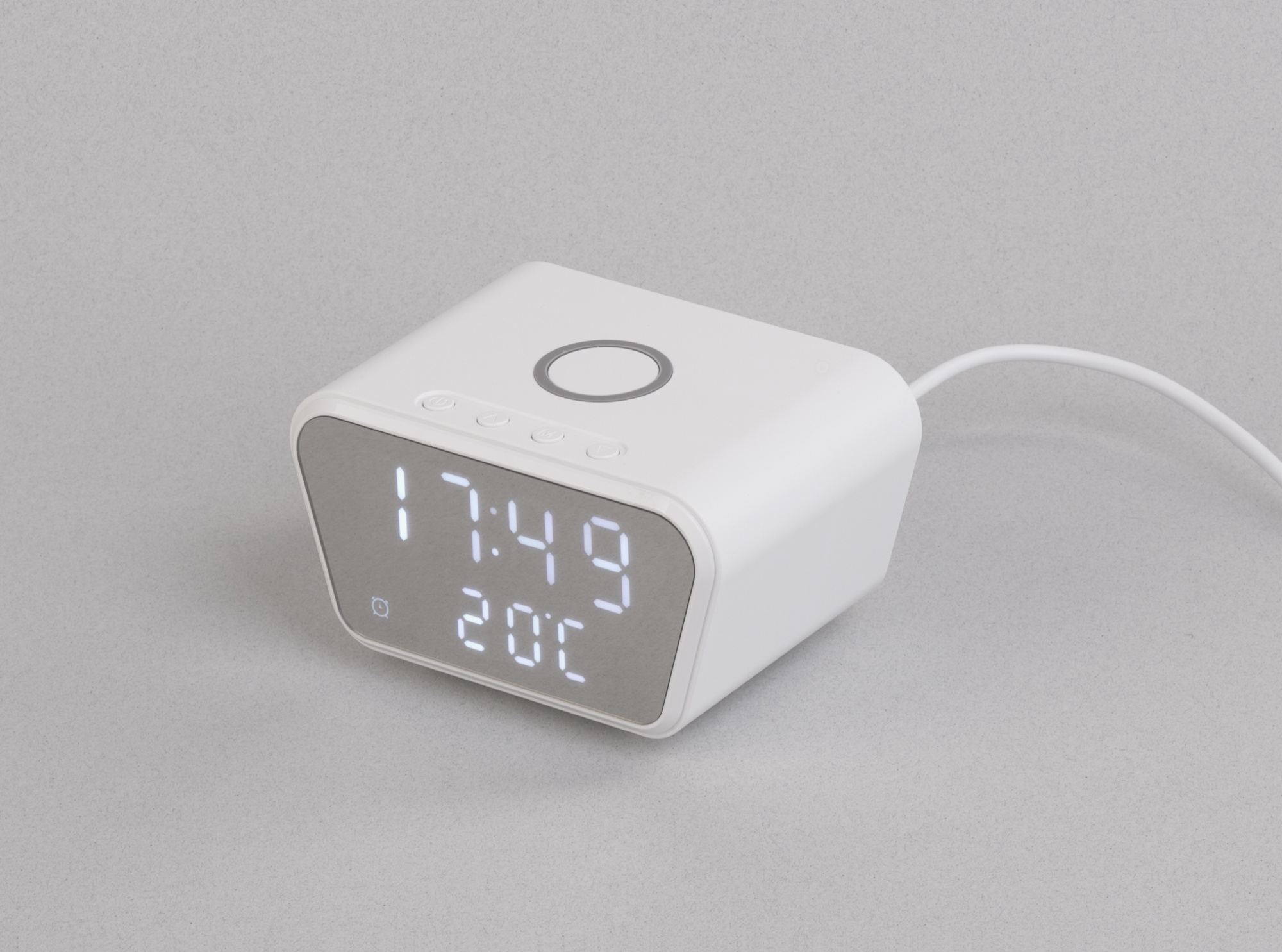 Настольные часы "Smart Clock" с беспроводным (15W) зарядным устройством, будильником и термометром, цвет белый