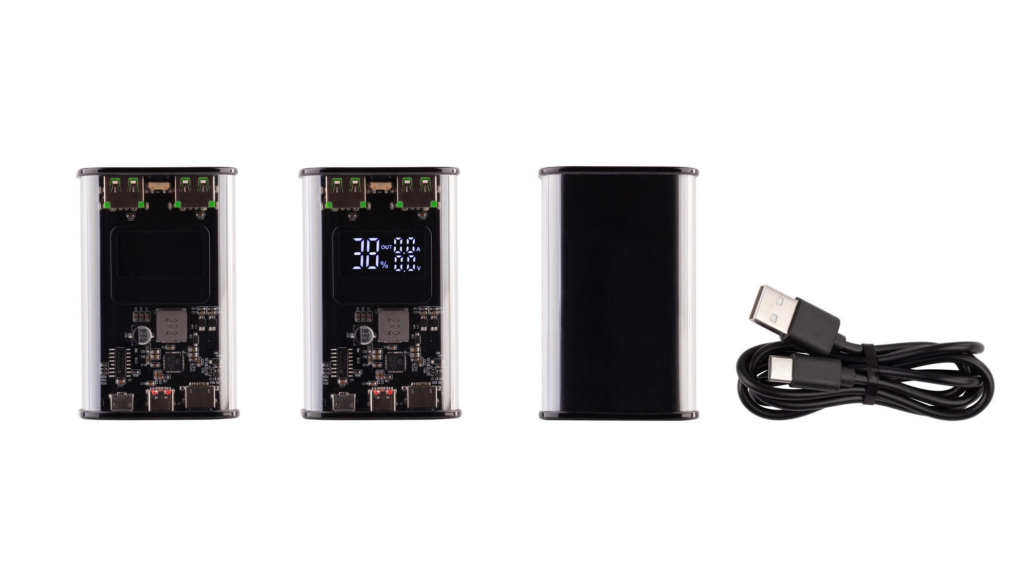 Зарядное (22.5W) устройство "Inside" 9000 mAh с прозрачным корпусом и цифровым индикатором заряда/напряжения/силы тока, цвет черный