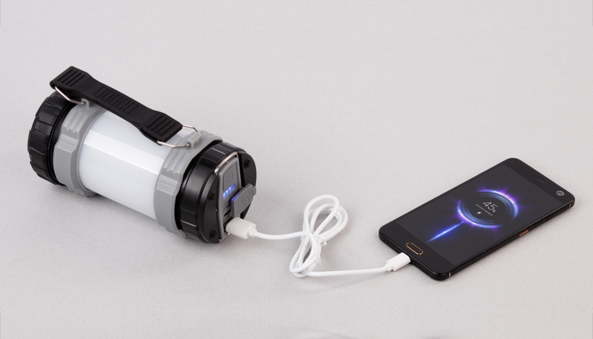 Туристический led-фонарь "Campus" с аккумулятором 4000 mAh, цвет черный с серым