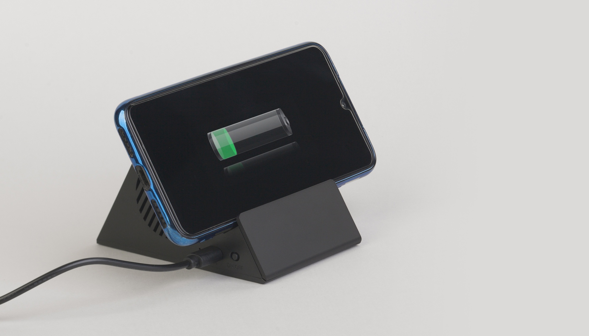 Bluetooth колонка-подставка "Rock" 3Вт с беспроводным зарядным устройством и подсветкой логотипа, цвет черный