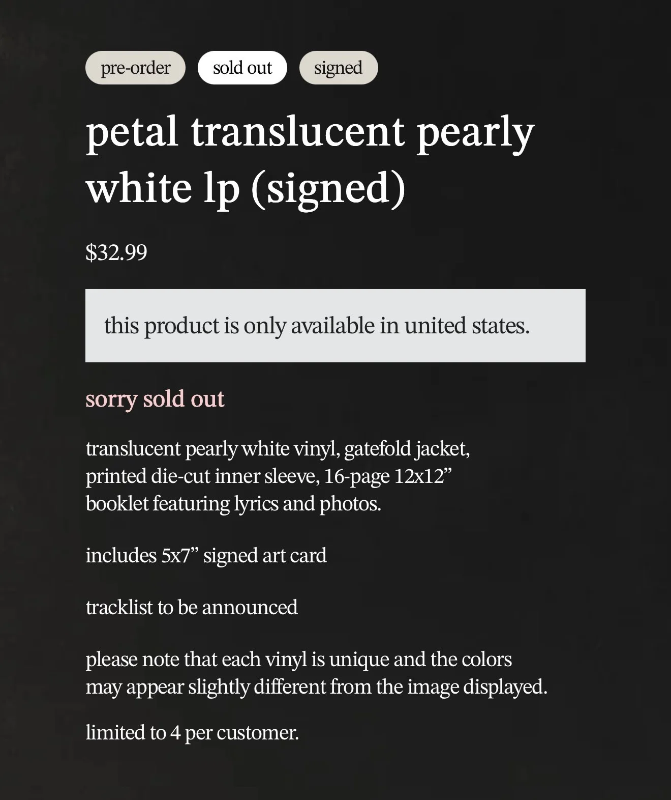 Ariana Grande Petal SIGNED Vinyl SOLD OUT (PRE-ORDER) autograph pre-sale, image 5