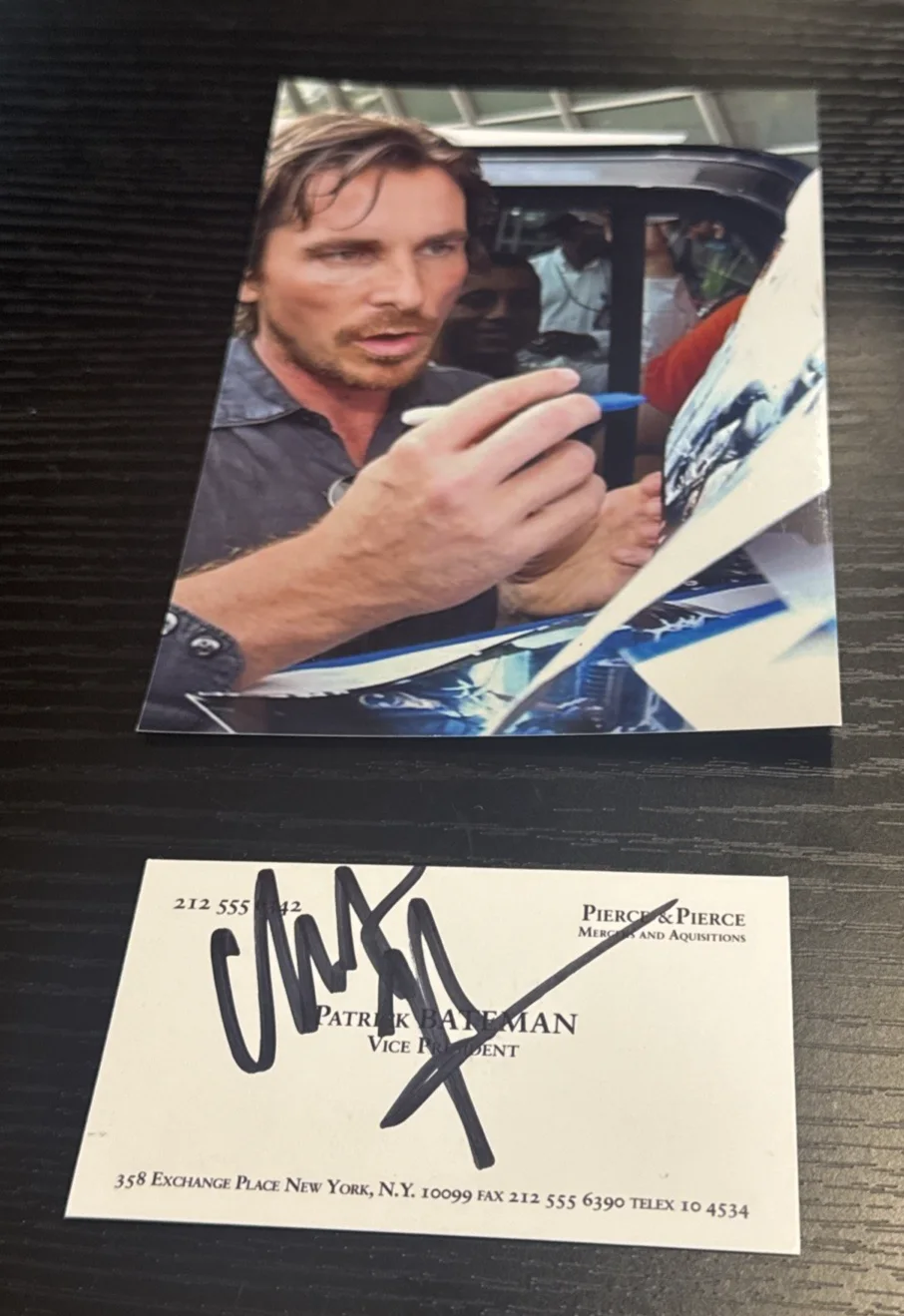 Christian Bale — Christian Bale Signed American Psycho Business Card Autograph with COA & Proof, image 3
