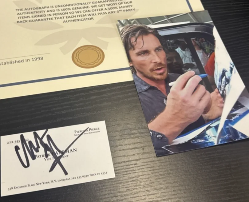 Christian Bale — Christian Bale Signed American Psycho Business Card Autograph with COA & Proof, image 4