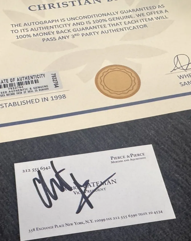 Christian Bale — Christian Bale Signed American Psycho Business Card Autograph with COA & Proof, image 5