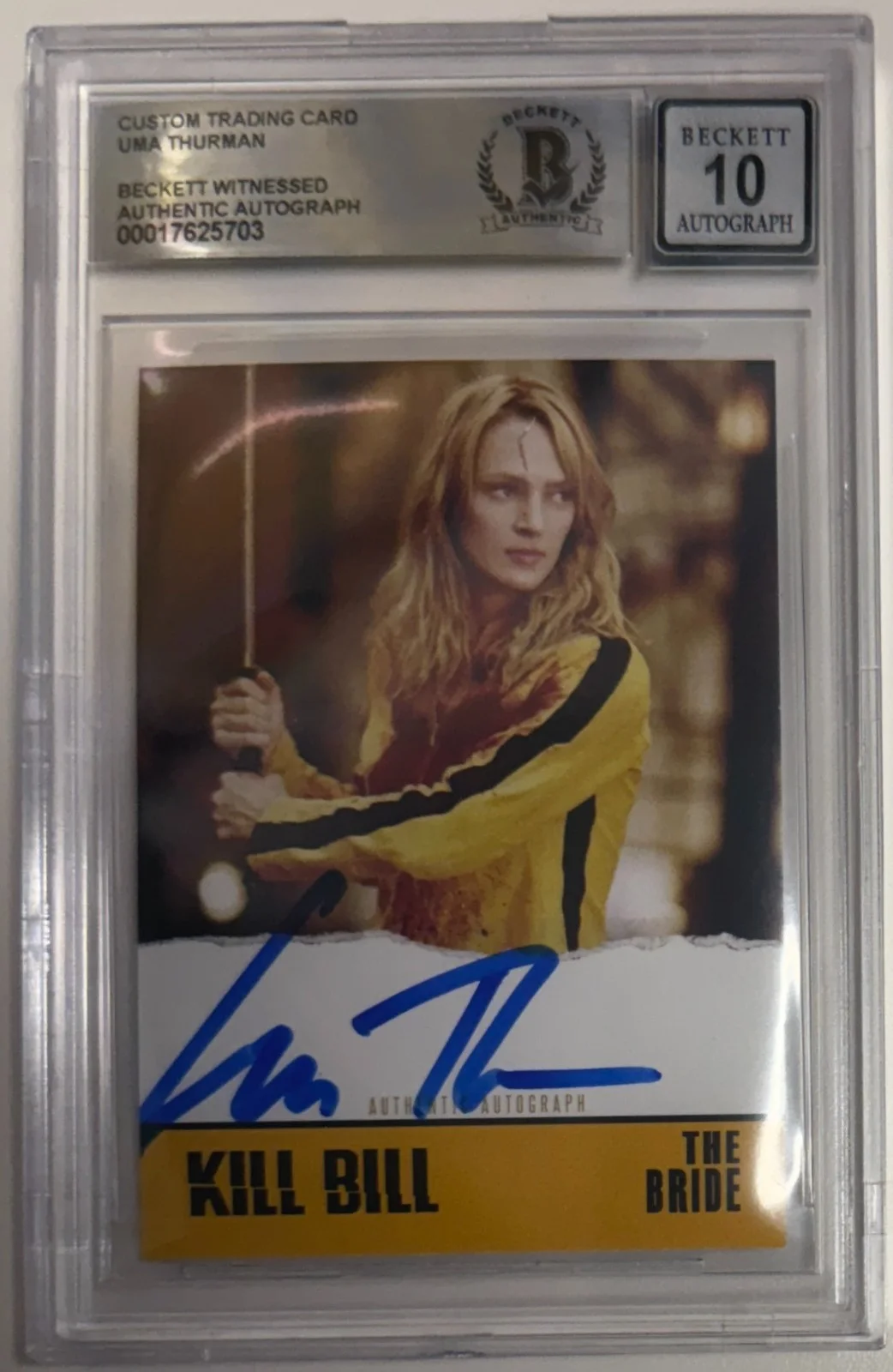 Uma Thurman — Uma Thurman Signed Kill Bill Custom Trading Card Beckett Witnessed Auto Grade 10, image 3
