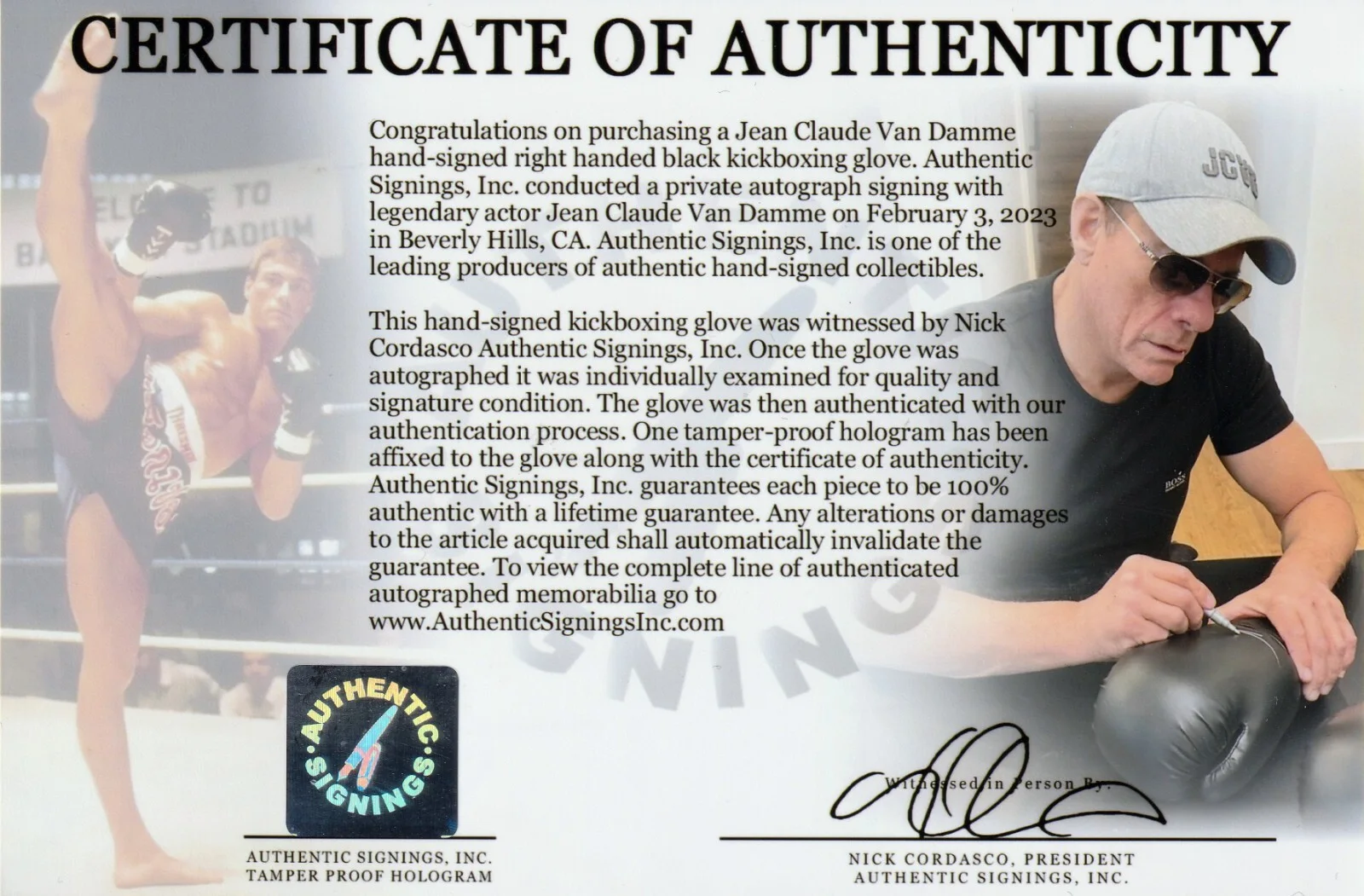 Jean Claude Van Damme — Jean Claude Van Damme Autographed Kickboxing Glove ASI Proof, изображение 2