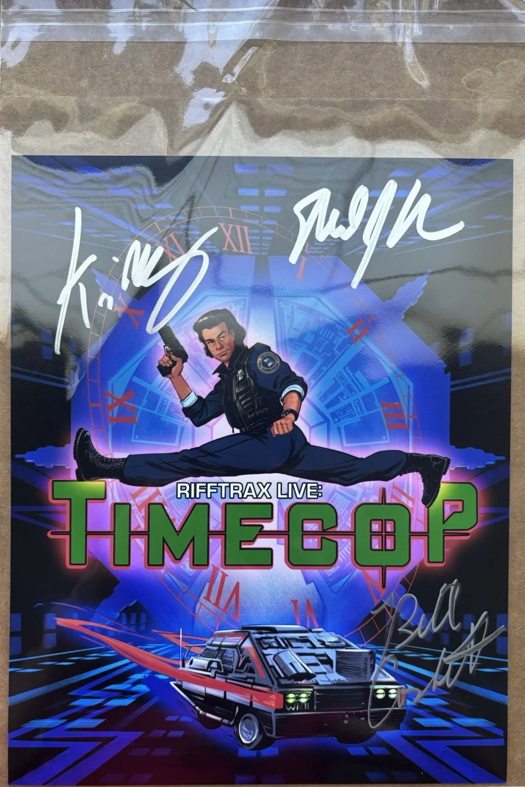 Mike Nelson, Kevin Murphy, Bill Corbett — Rifftrax Live TIMECOP! - Autographed Art Print signed by Mike, Kevin & Bill!, image 2