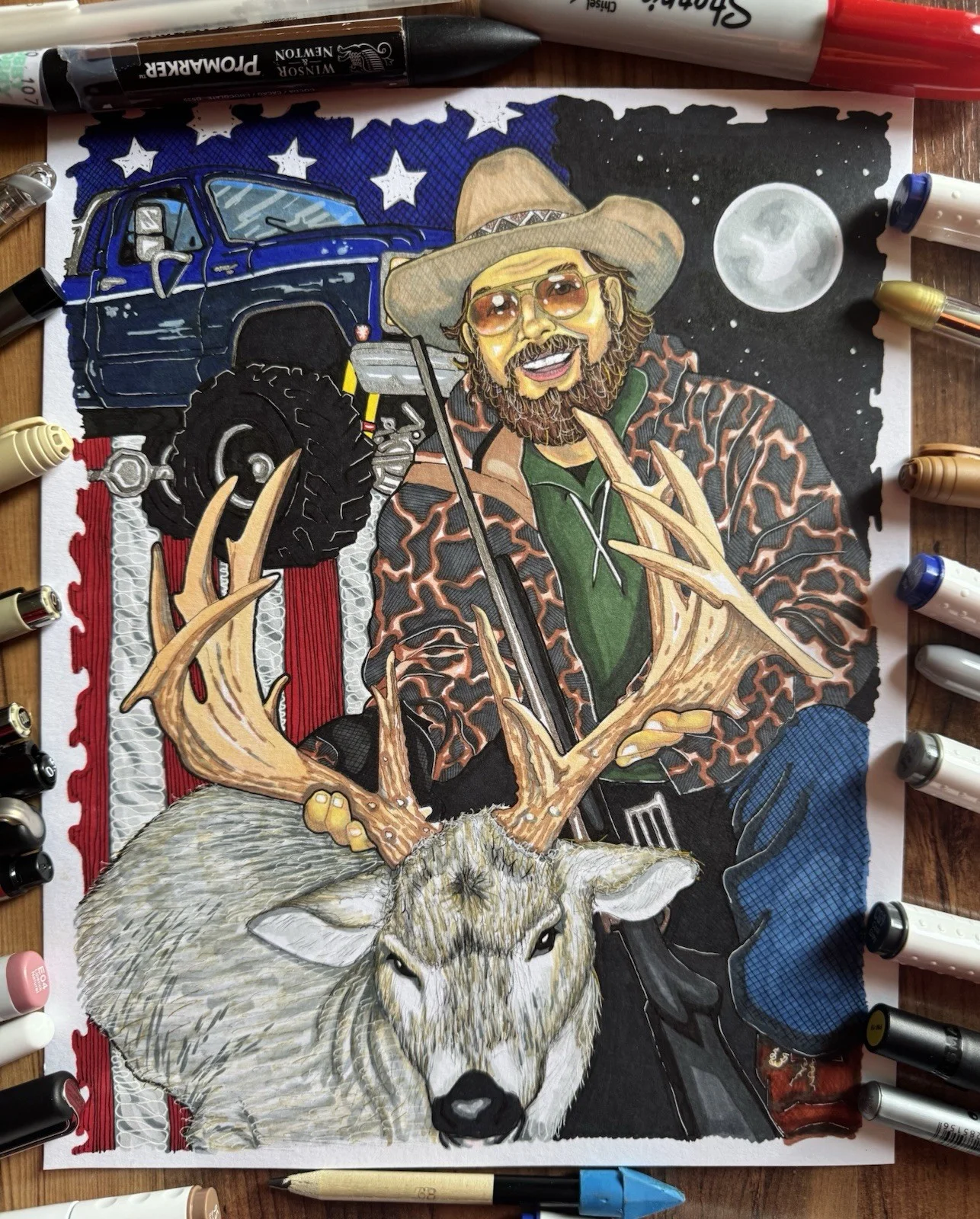 Country Music Legend Hank Williams Jr 11x14 /20 Sketch Print Signed Artist TonyK, изображение 3