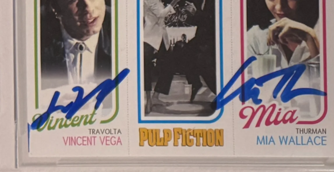 John Travolta, Uma Thurman — Custom Card Pulp Fiction #94 Signed John Travolta Uma Thurman Beckett AUTO 10, image 2