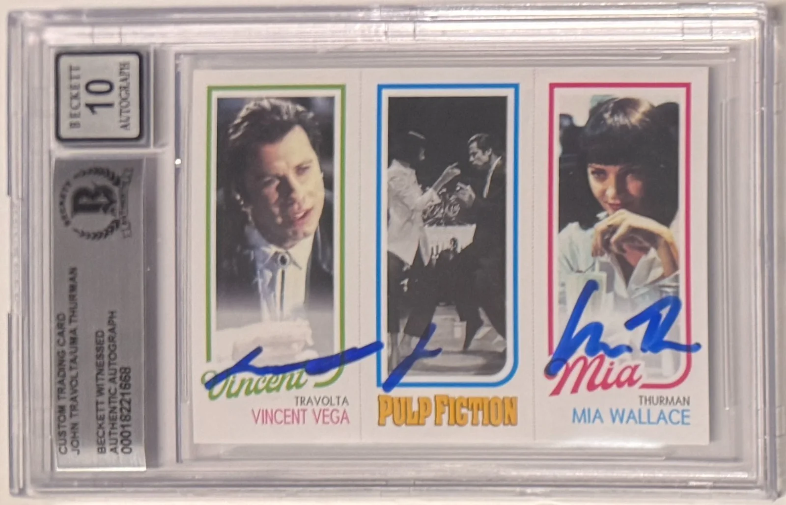 John Travolta, Uma Thurman — Custom Card Pulp Fiction #94 Signed John Travolta Uma Thurman Beckett AUTO 10, image 4