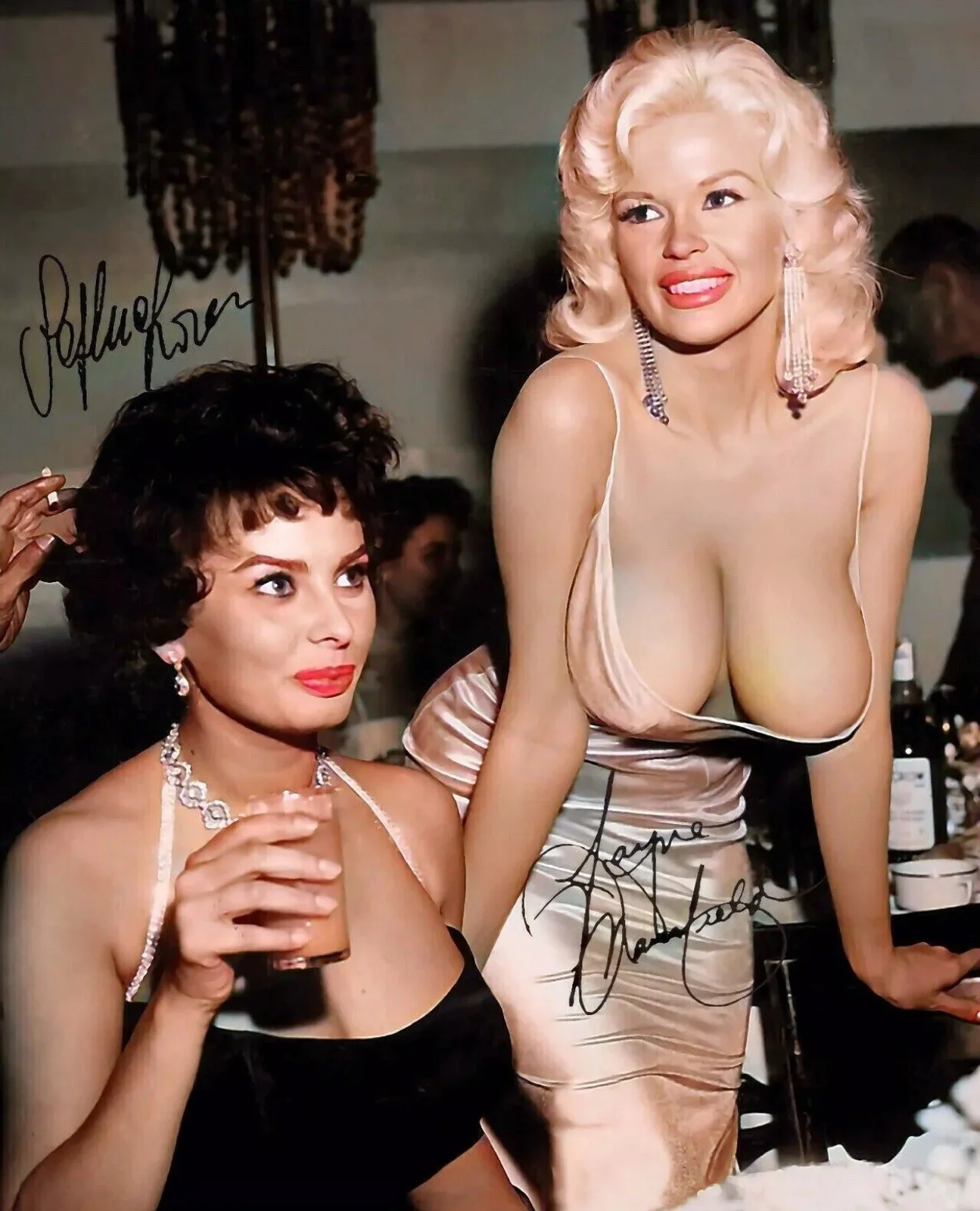 JAYNE MANSFIELD SOPHIA LOREN — SOPHIA LOREN JAYNE MANSFIELD SIGNED PHOTO AUTOGRAPH SIGNATURE 8X10 REPRINT