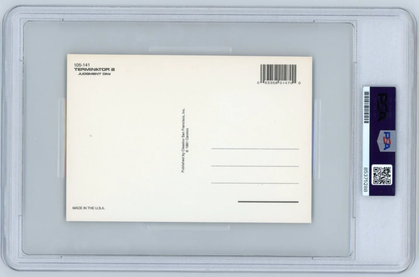 Arnold Schwarzenegger — Arnold Schwarzenegger Terminator 2 T2 Autographed 1991 Postcard Cut PSA, image 2