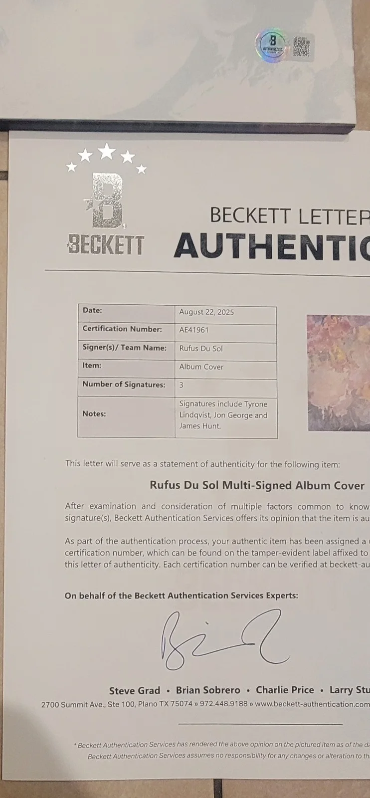 RUFUS DU SOL SIGNED VINYL ALBUM BY ALL 3 LOC BECKETT AE41961 INHALE/EXHALE, изображение 2