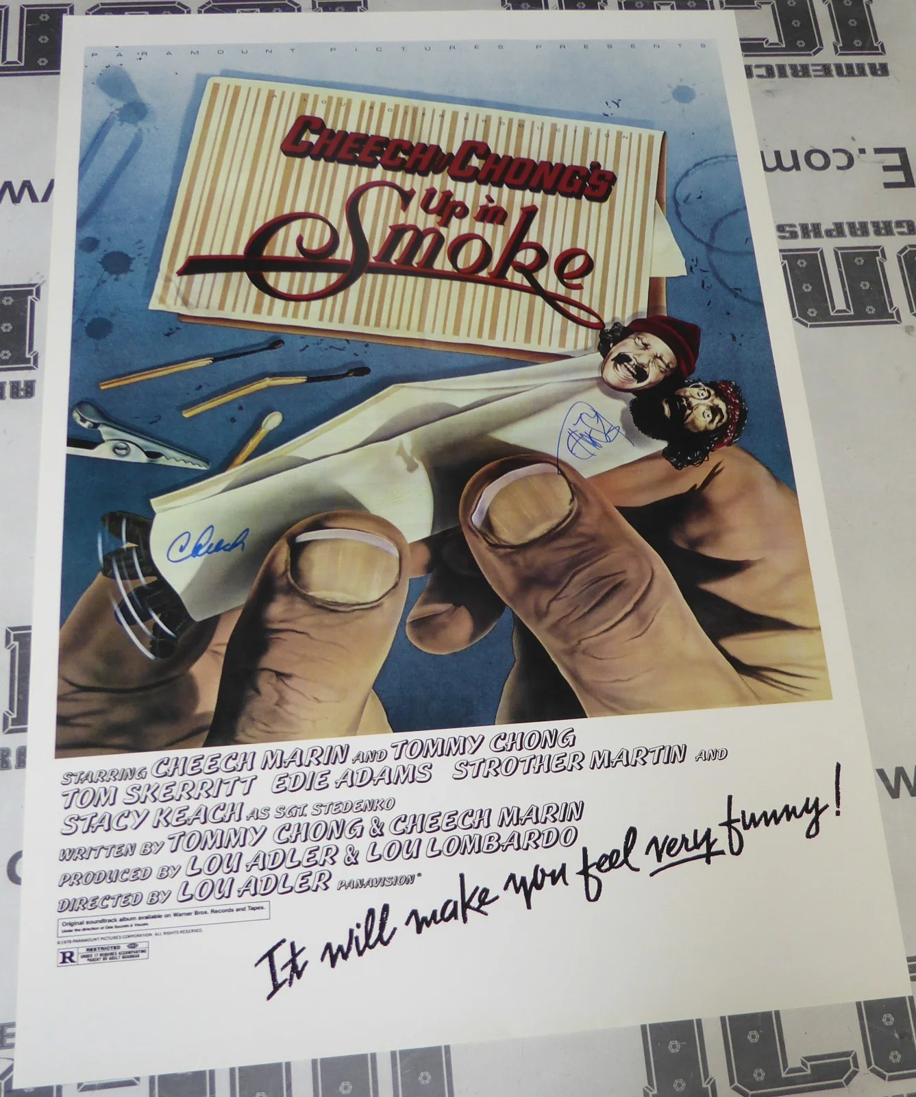 Cheech Marin, Tommy Chong — Cheech Marin & Tommy Chong Signed Up In Smoke 24x36 Movie Poster Autograph 1978, image 4