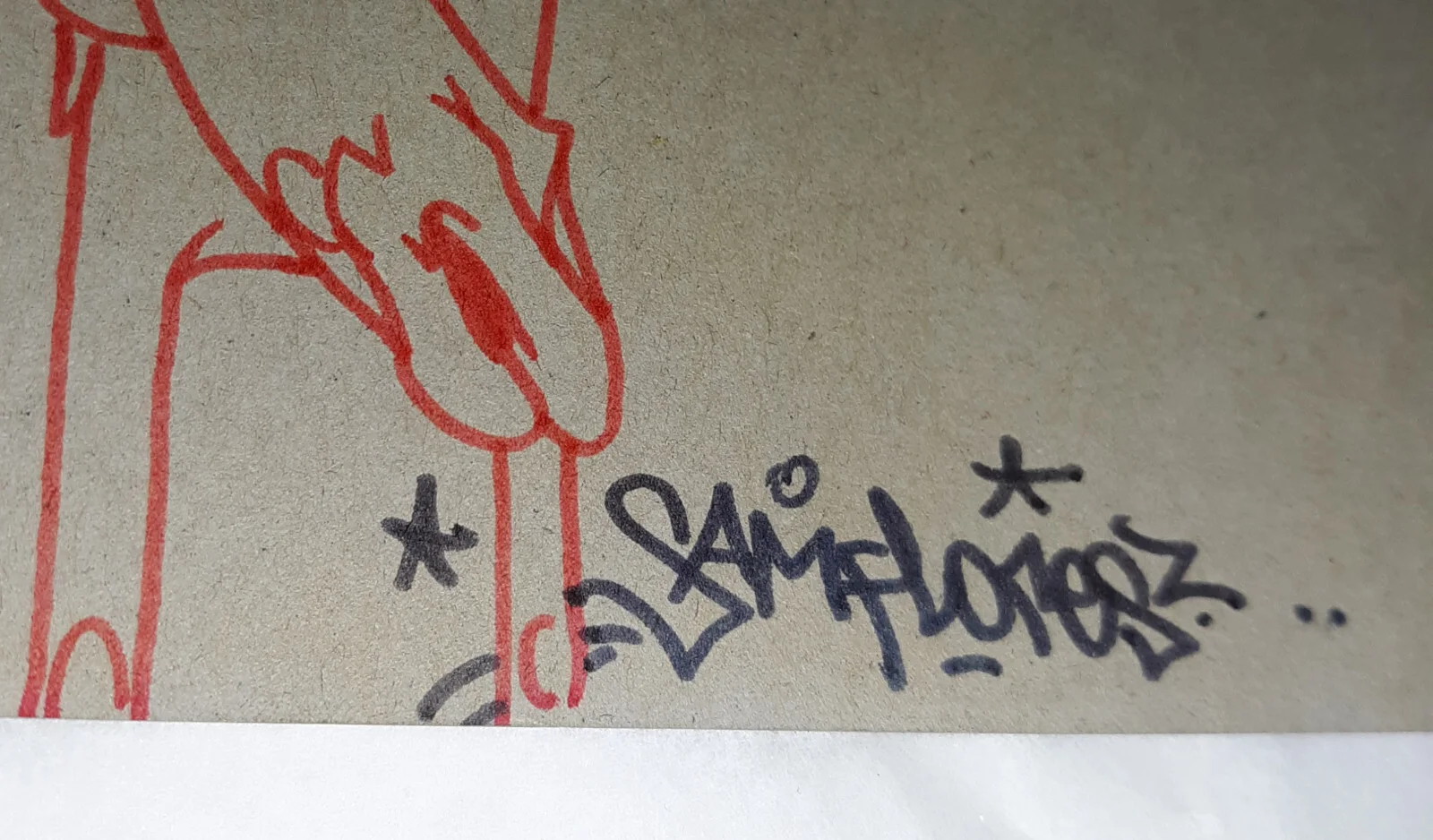Sam Flores — Sam Flores Art Hand Drawn Signed Sketch on Back of Photo Frame Cardboard 8 x 10, image 3