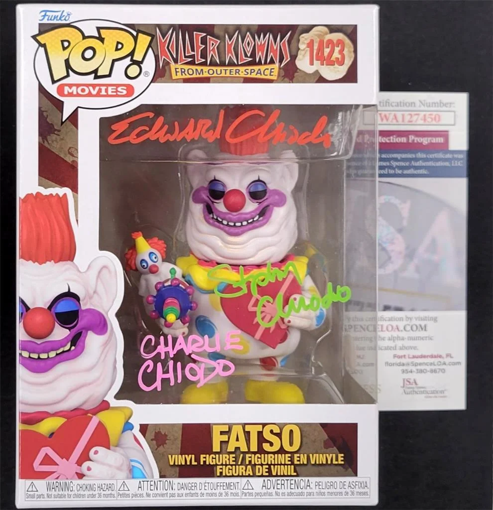 Stephen, Charles, Edward Chiodo — Chiodo Brothers signed Killer Klowns Fatso Funko Pop! #1423 autograph ~ JSA COA