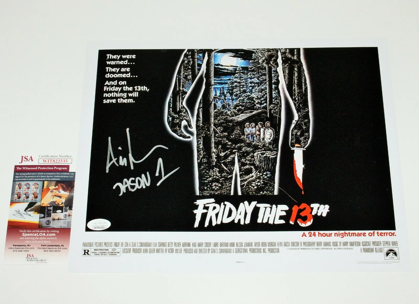 Ari Lehman — ARI LEHMAN 'JASON 1' SIGNED FRIDAY THE 13th 11x14 MOVIE PHOTO JSA COA FREDDY VS, image 2