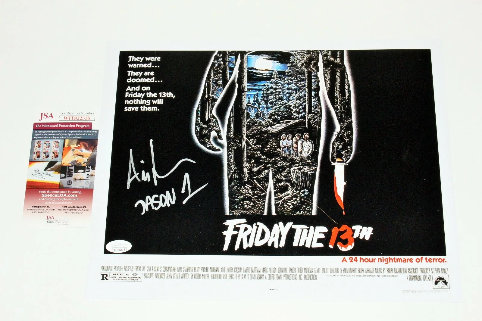 Ari Lehman — ARI LEHMAN 'JASON 1' SIGNED FRIDAY THE 13th 11x14 MOVIE PHOTO JSA COA FREDDY VS, image 3