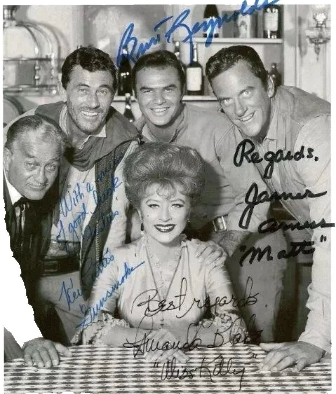 GUNSMOKE CAST — GUNSMOKE TV CAST BURT REYNOLDS 8X10 SIGNED PHOTO AUTOGRAPH ALL MEMBERS SIGNATURE