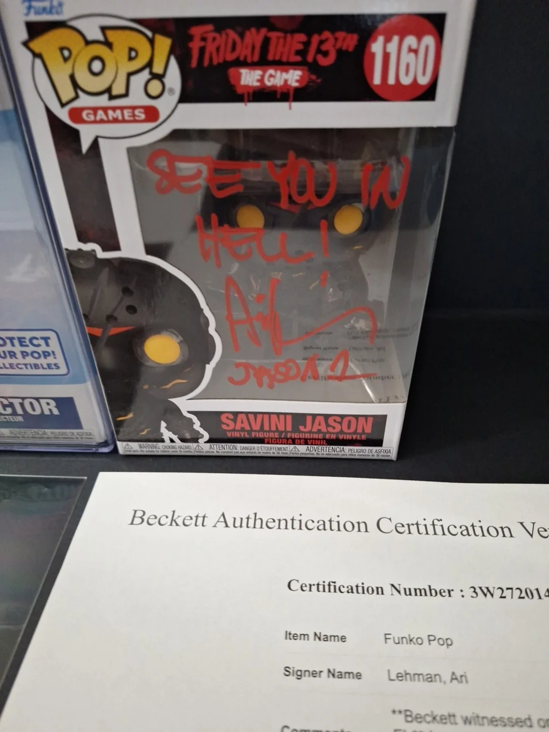 ARI LEHMAN — ARI LEHMAN SIGNED INSCRIBED FUNKO POP #1160 FRIDAY THE 13th THE GAME BECKETT-COA, изображение 5