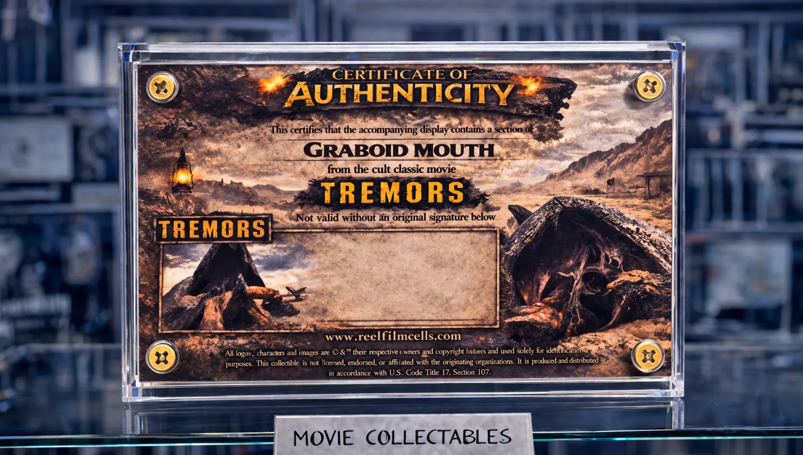 Screen-Used Graboid Mouth Fragment – Tremors Movie Prop Display – With COA, image 2