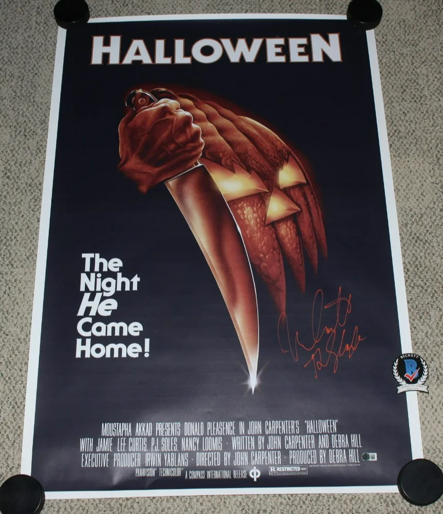 NICK CASTLE SIGNED 'HALLOWEEN' 27x40 F/S FULL-SIZE MOVIE POSTER BECKETT COA, image 3