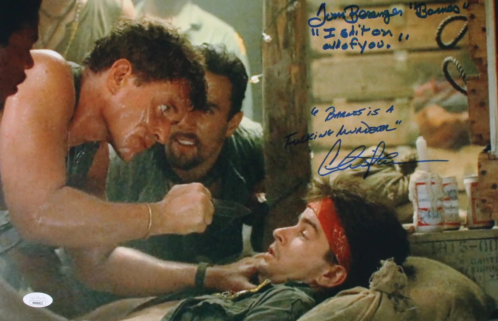 Tom Berenger, Charlie Sheen — Berenger & Sheen Signed 11x17 Photo w/Quotes JSA COA from Private Signing