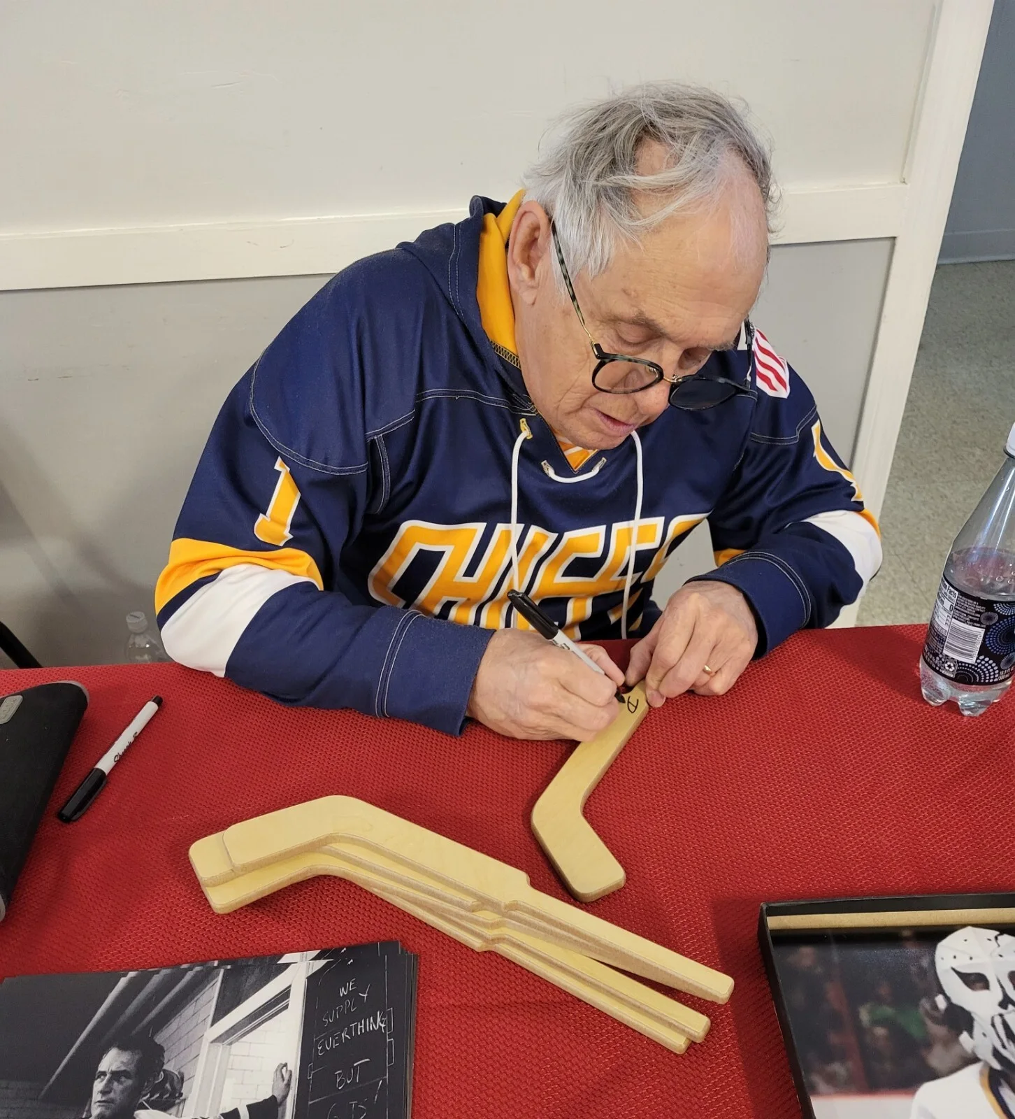 Yvon Barrette — Yvon Barrette Denis Lemieux signed 13 inch mini goalie stick Slap Shot, image 2