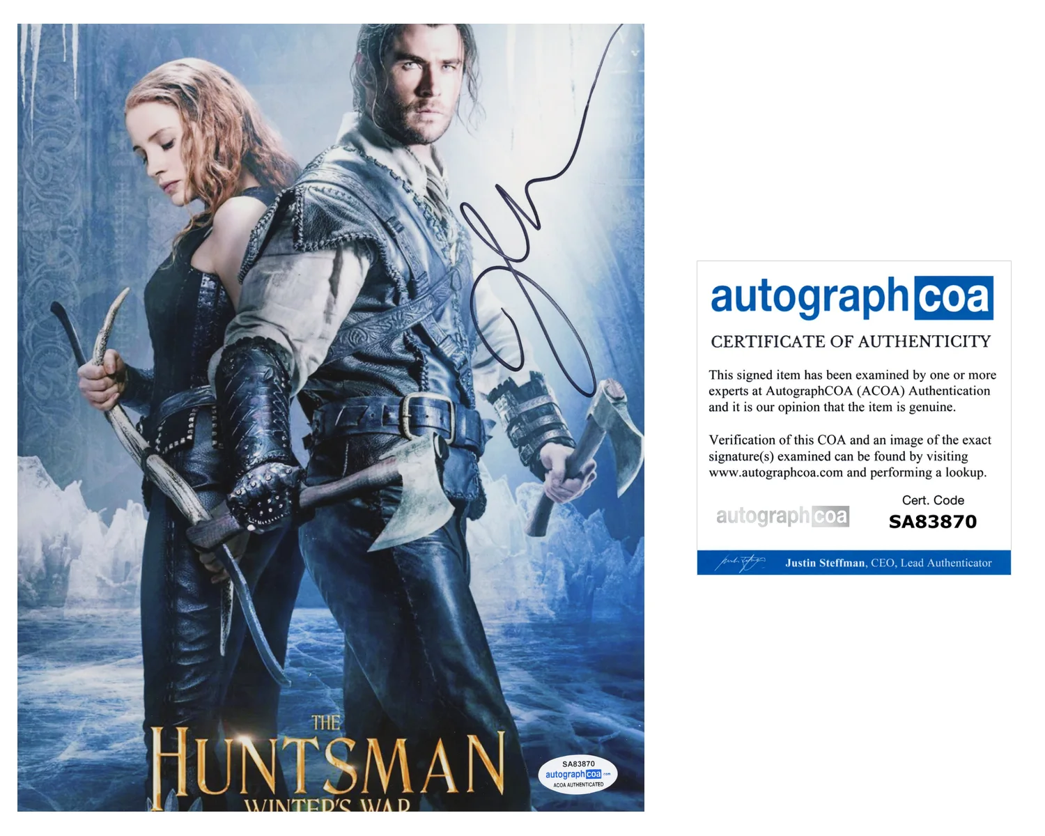 Jessica Chastain — Jessica Chastain Signed The Huntsman Winter's War 8x10 Photo EXACT Proof ACOA E