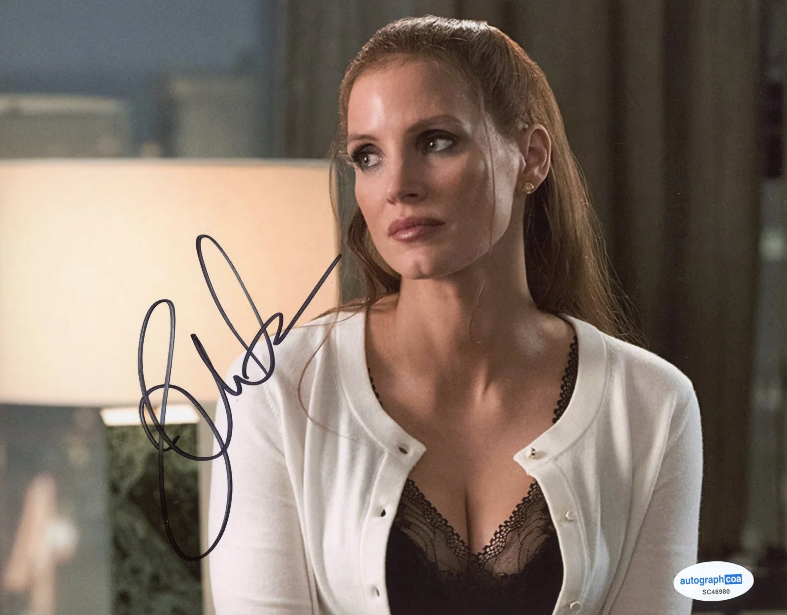 Jessica Chastain — Jessica Chastain Signed Autographed MOLLY'S GAME 8x10 Photo PROOF ACOA J, изображение 2